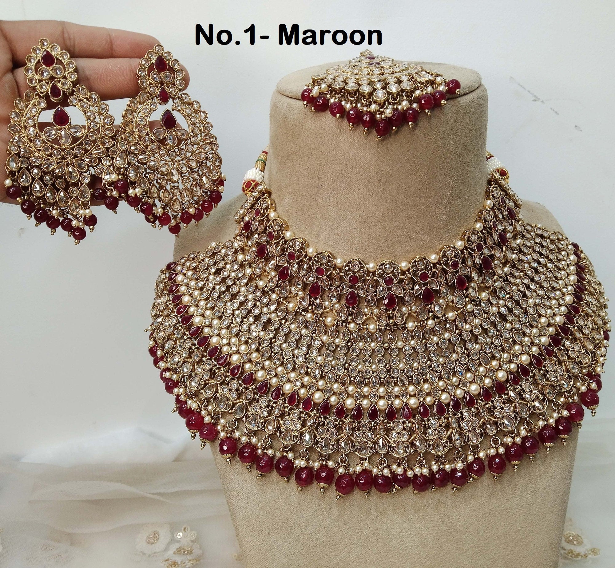 Buy Choker Set Antique gold finish Maroon Indian jewellery