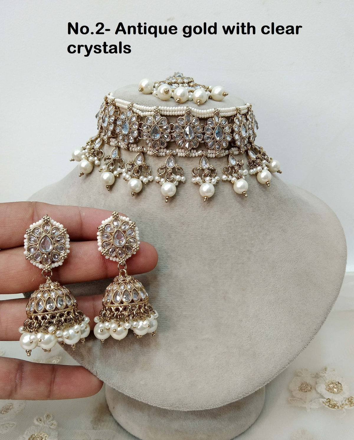 Indian Jewellery Antique gold Necklace Tikka Set/Gold fairlawn Bollywood Necklace Set