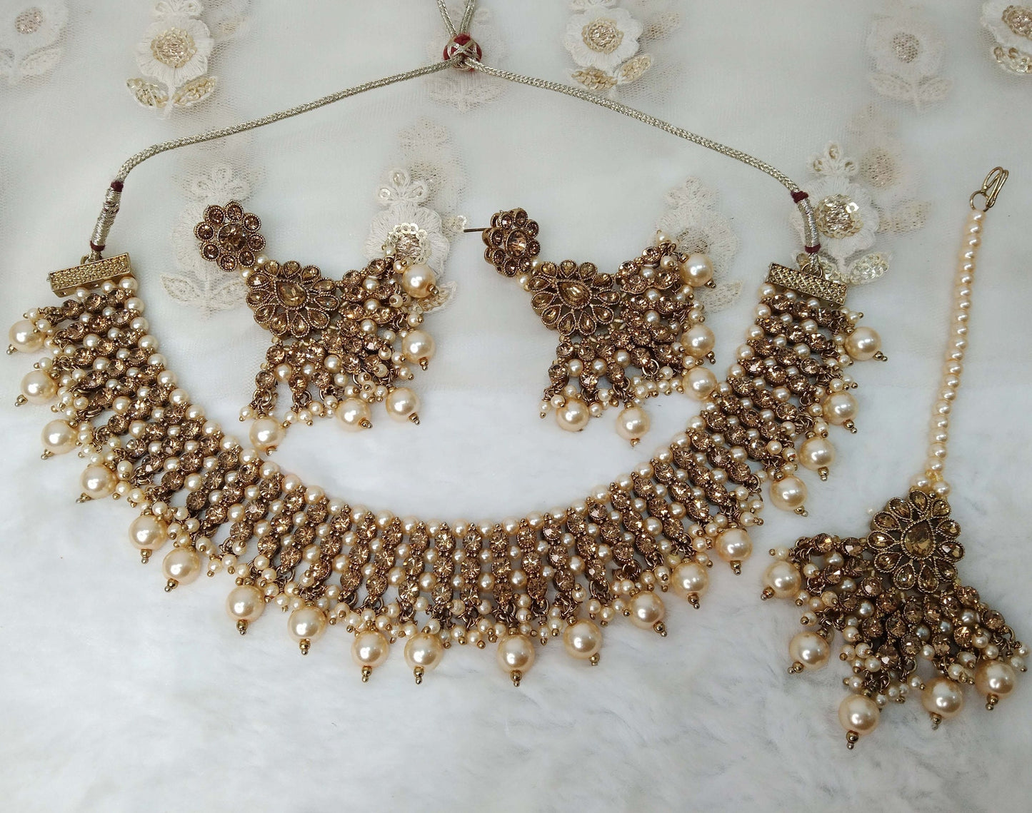 Indian  Jewellery Bridal Choker Gold Antique Necklace noun Set