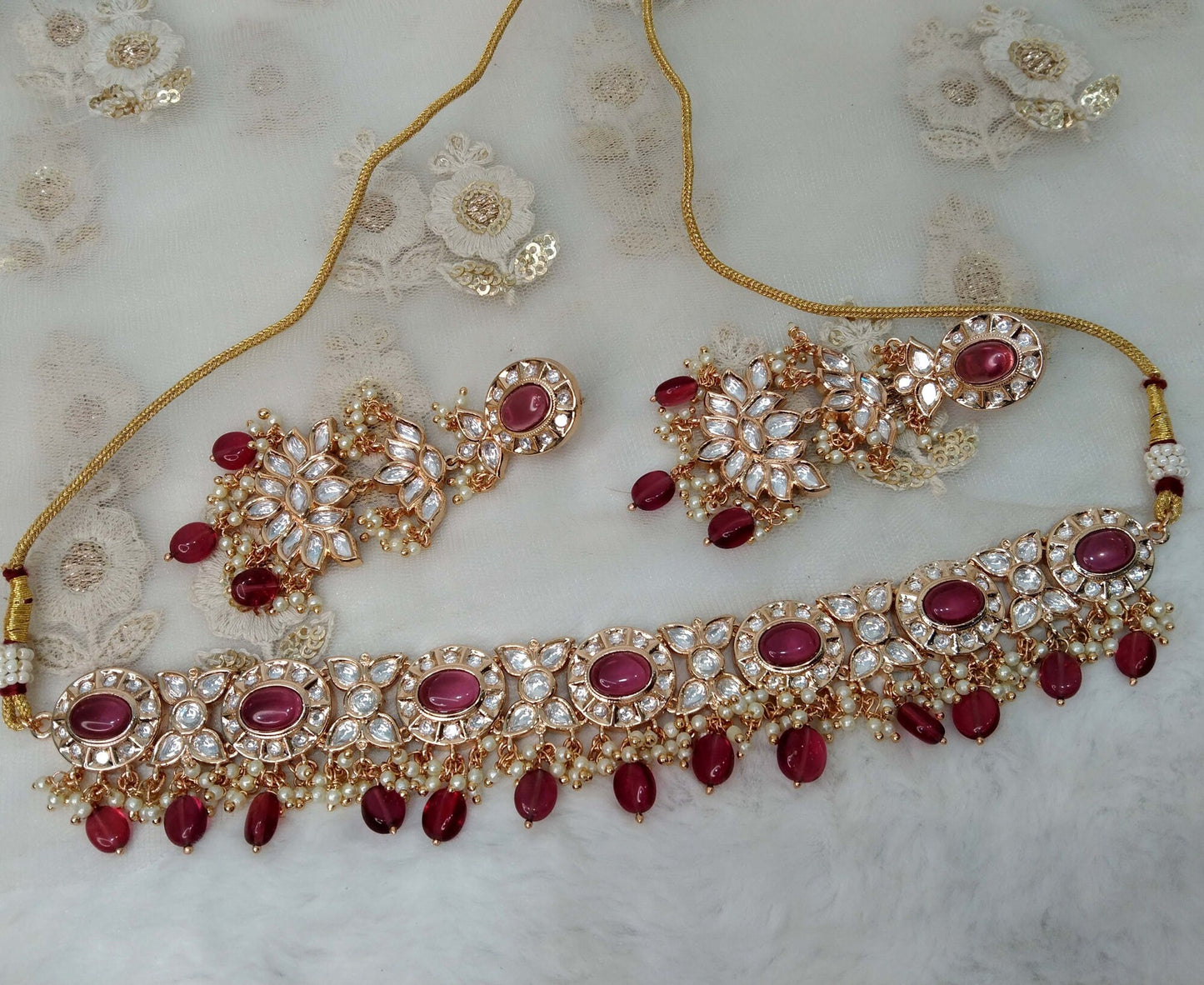 Indian Jewellery/Bridal Gold jadau Kundan choker Set/Indian Wedding maroon, light peach Kundan choker Jewellery nipika choker Necklace set
