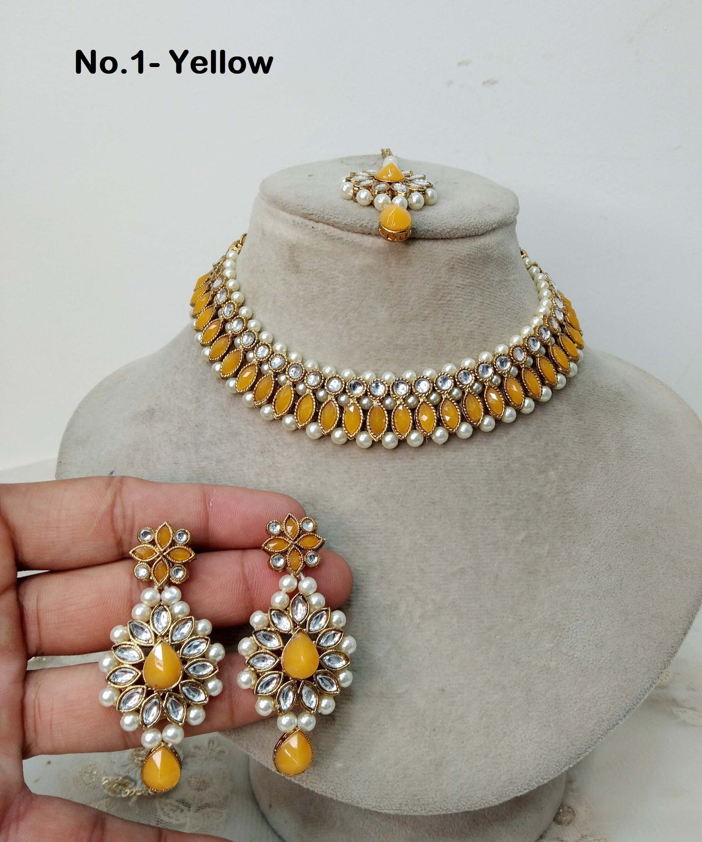 Indian  Jewellery , Kundan necklace Set Indian Wedding Semi Bridal Ethnic Bridal Necklace, bridesmaids set, Punjabi set tiska