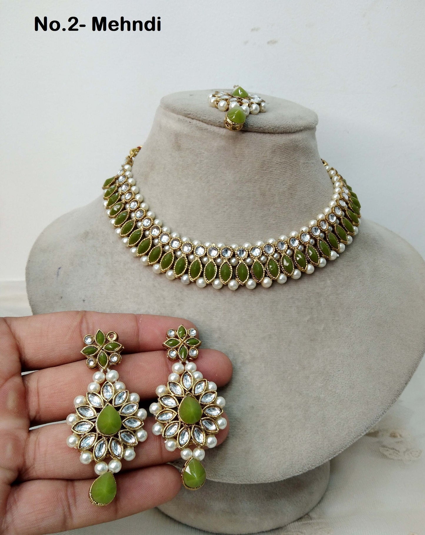 Indian  Jewellery , Kundan necklace Set Indian Wedding Semi Bridal Ethnic Bridal Necklace, bridesmaids set, Punjabi set tiska