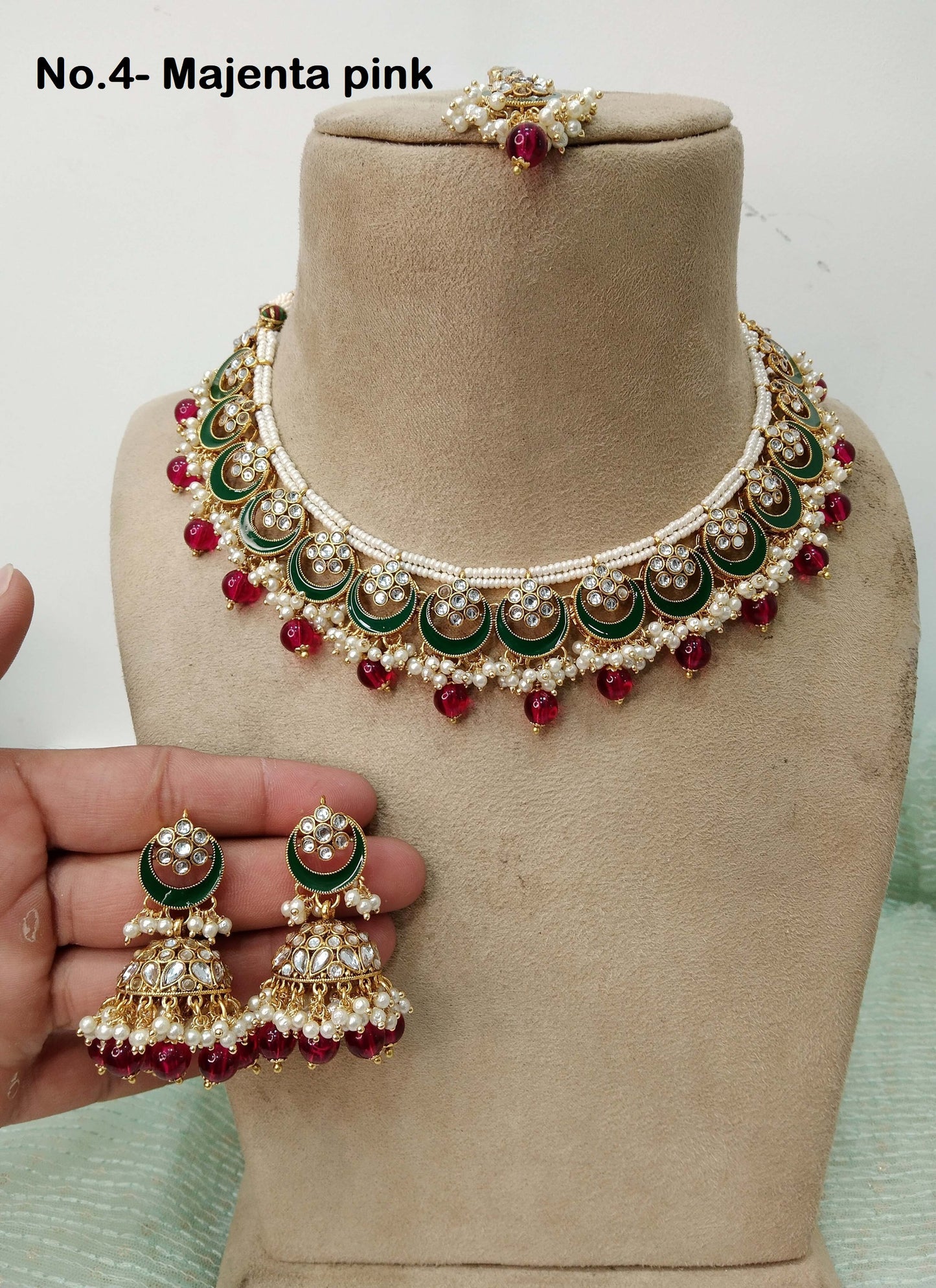 Indian Jewellery, Ivory Kundan necklace Set Indian Wedding Semi Bridal Ethnic Bridal Necklace, bridesmaids set, Punjabi set tatto