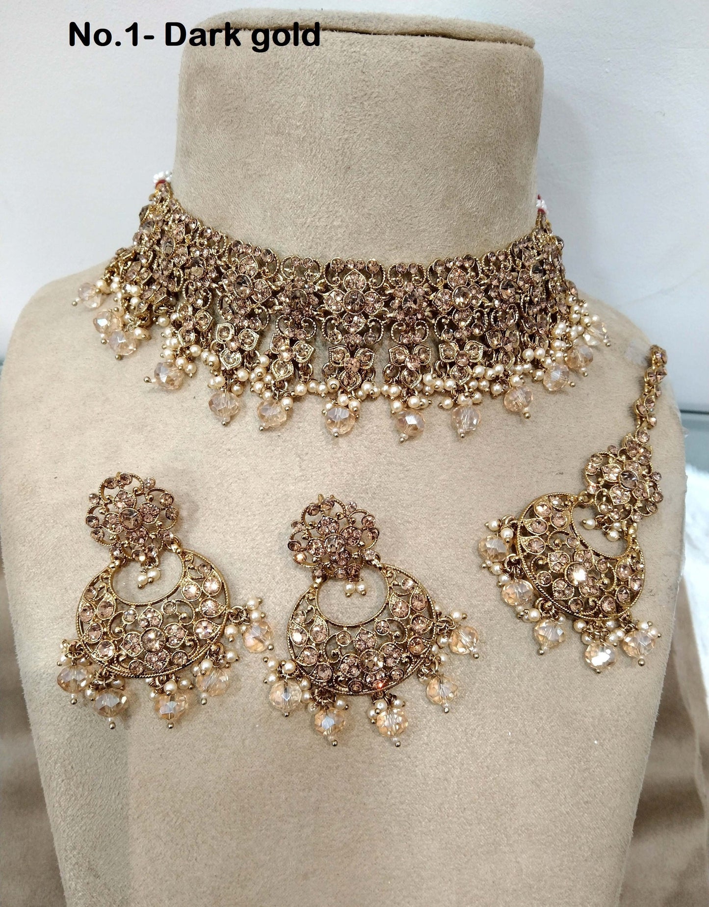 Choker Set Necklace Set/ Dark gold choker set Jewellery set /Indian choker necklace set/Bridesmaid Jewellery