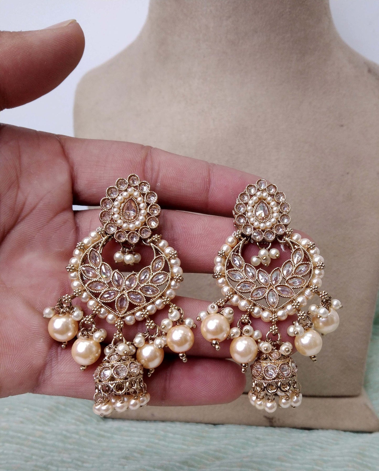 Indian Jewellery/Gold Indian Earrings Tikka Set/Indian dark gold, silver, peach, yellow Earrings Set Jewellery/ Bridal Bollywood Jewelry Set