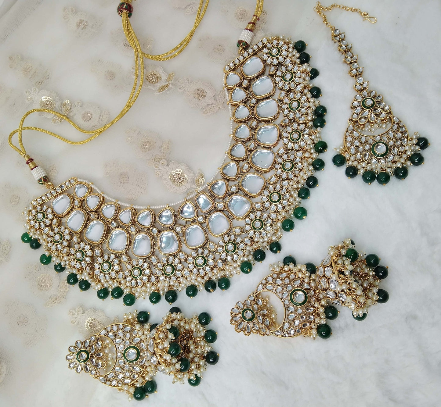 Indian Jewellery/ Gold Semi Bridal Kundan necklace Set Indian Gold purple, green Wedding Jewellery Necklace set