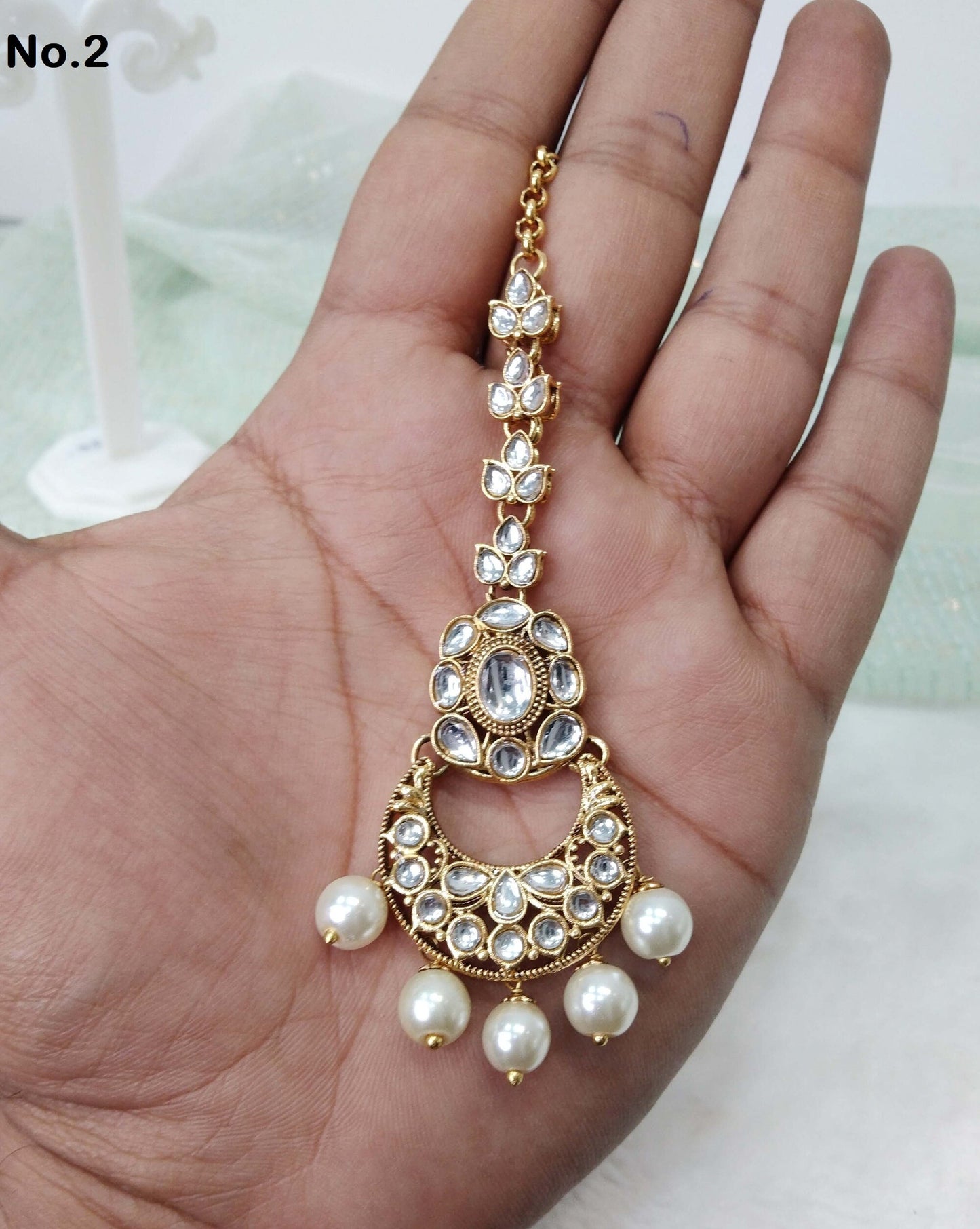 Indian Headpiece Tikka Jewellery/Gold kundan Maang Tikka /Bollywood Round Hair Headpiece/ Punjabi Indian Jewellery/Kundan Tikka