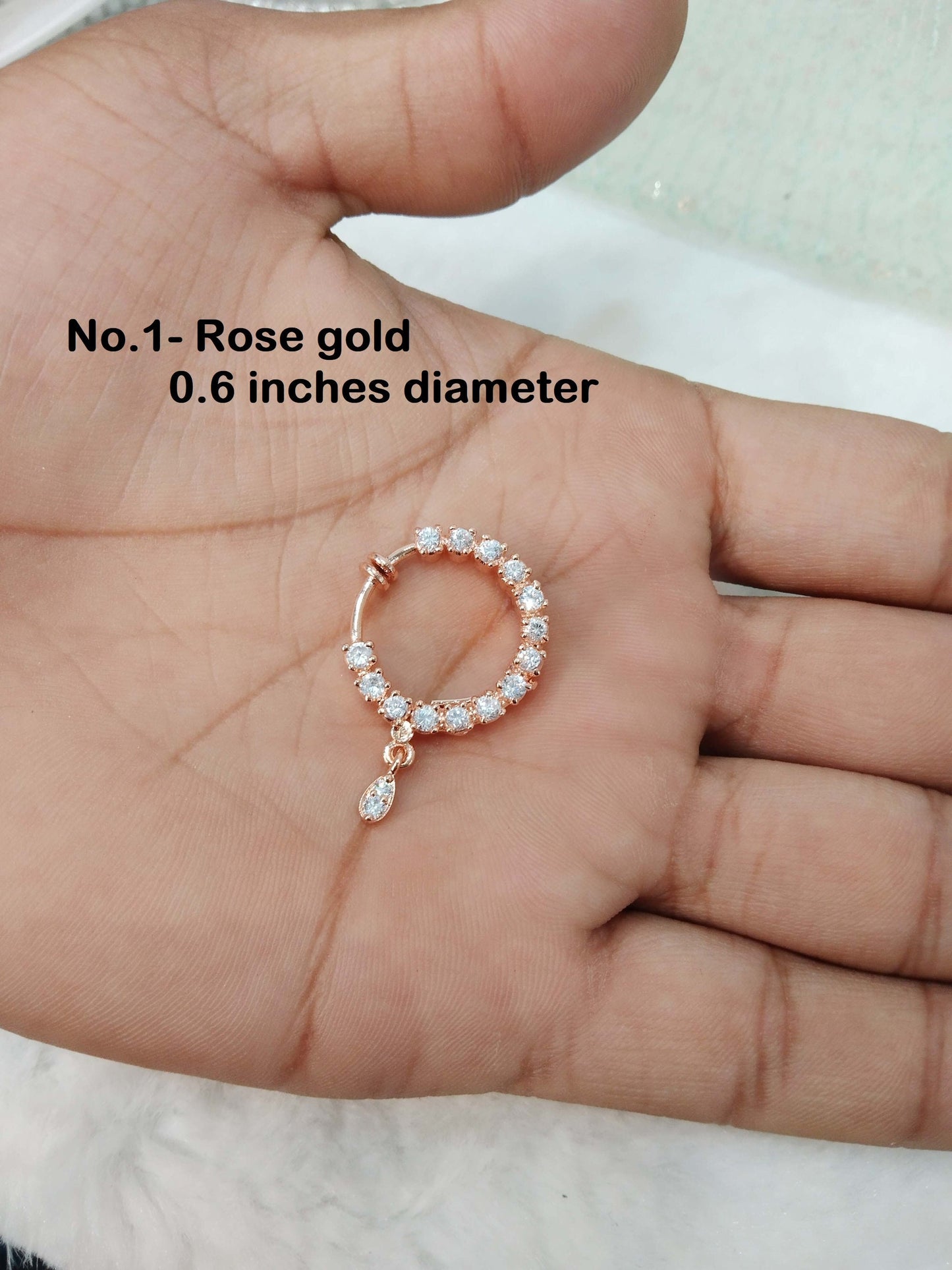 Indian Jewellery Nose Pin Clip On Clasp pin wedding Nathini/Non Pierced rose gold  Clip On Nose Pin/Bollywood Jewellery/Nose Pin