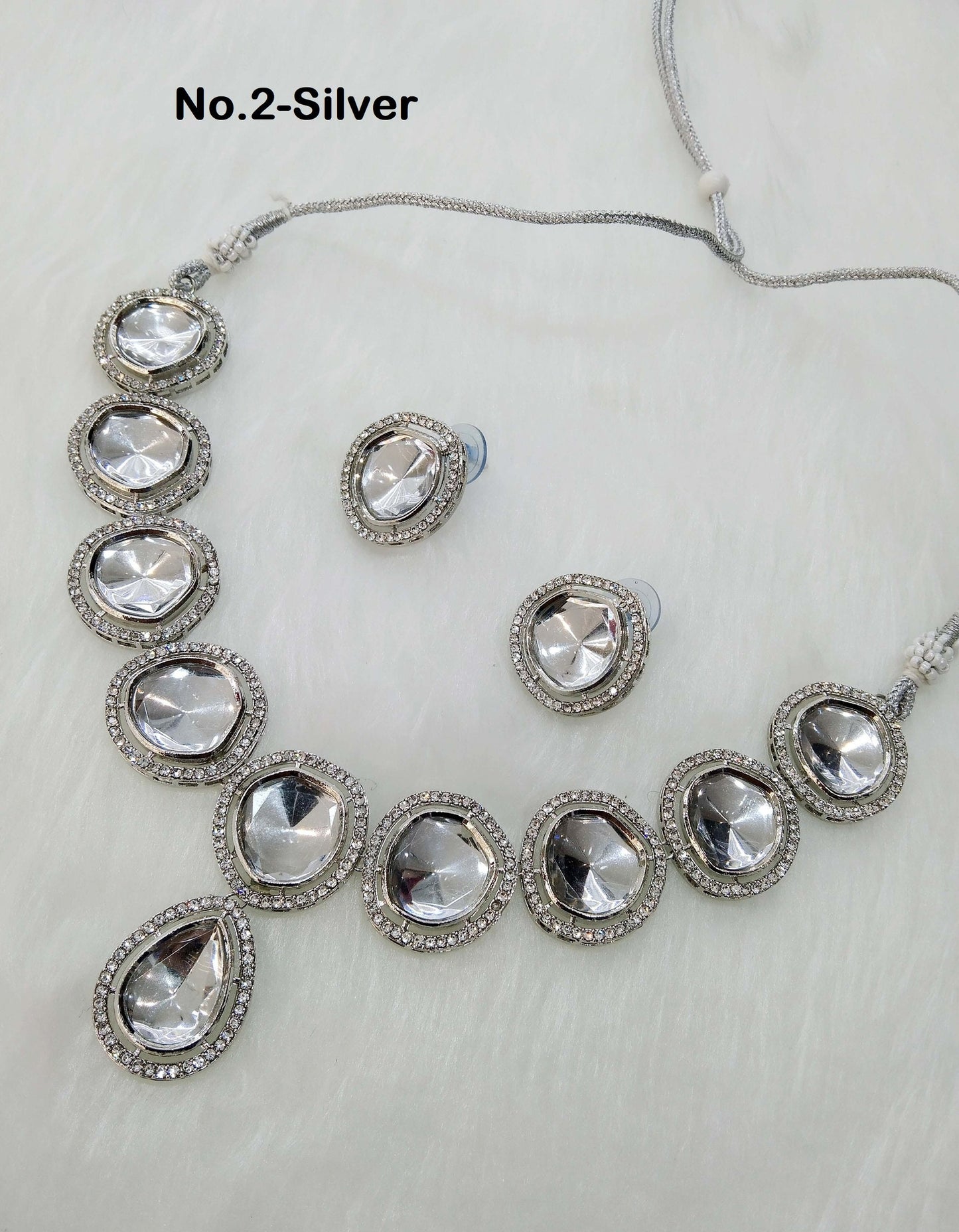 Indian  Jewellery ,Silver Kundan necklace Set Indian Wedding Semi Bridal Ethnic Bridal Necklace, bridesmaids set, Kundan set