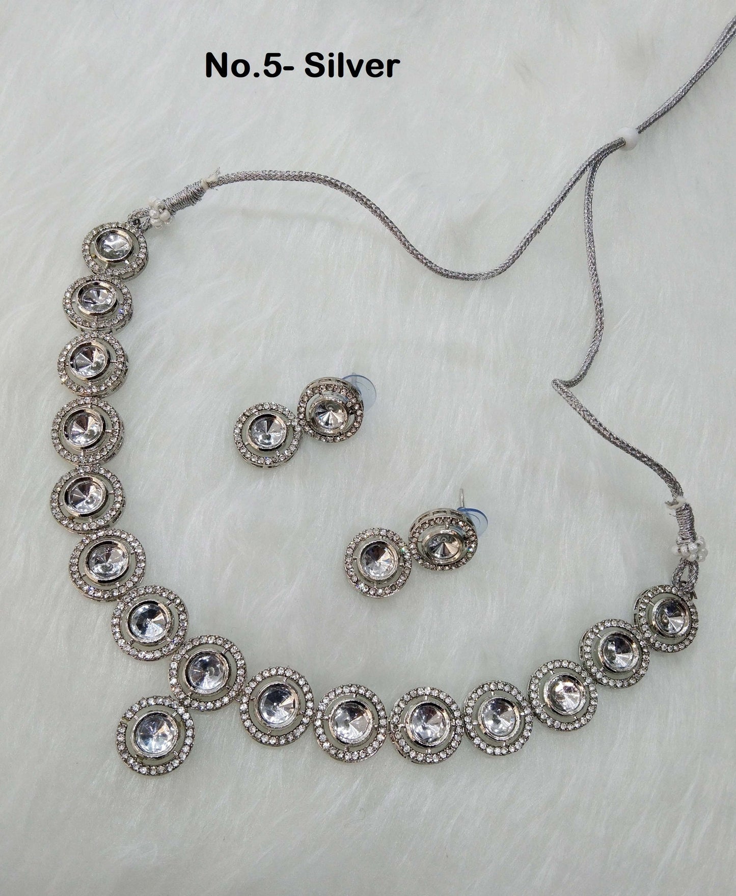 Indian  Jewellery ,Silver Kundan necklace Set Indian Wedding Semi Bridal Ethnic Bridal Necklace, bridesmaids set, Kundan set