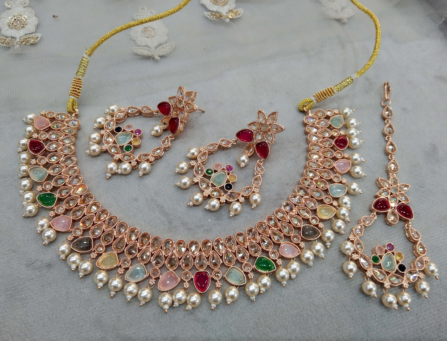 Antique Gold Necklace Set/ Antique gold multicolor Indian Bridal  wedding trend Jewellery