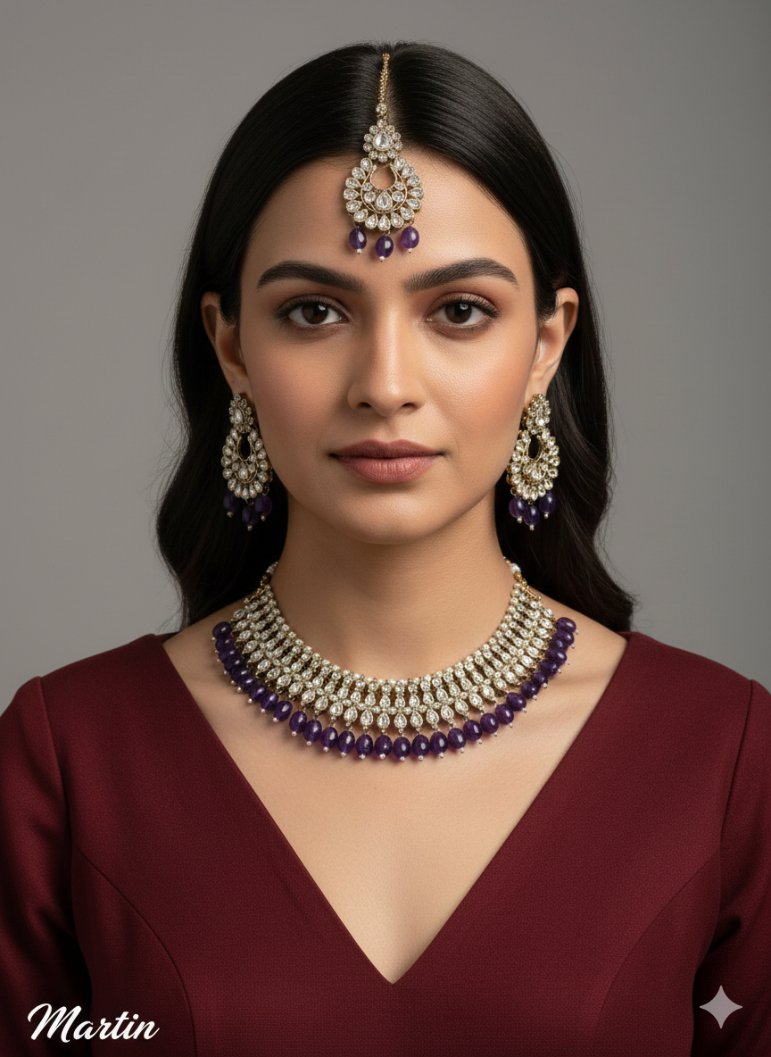 Silver Necklace Set/Silver White Bollywood Necklace Set/Bridesmaid necklace Wedding Jewellry set/Women martin opus Necklace Set/Gift for her