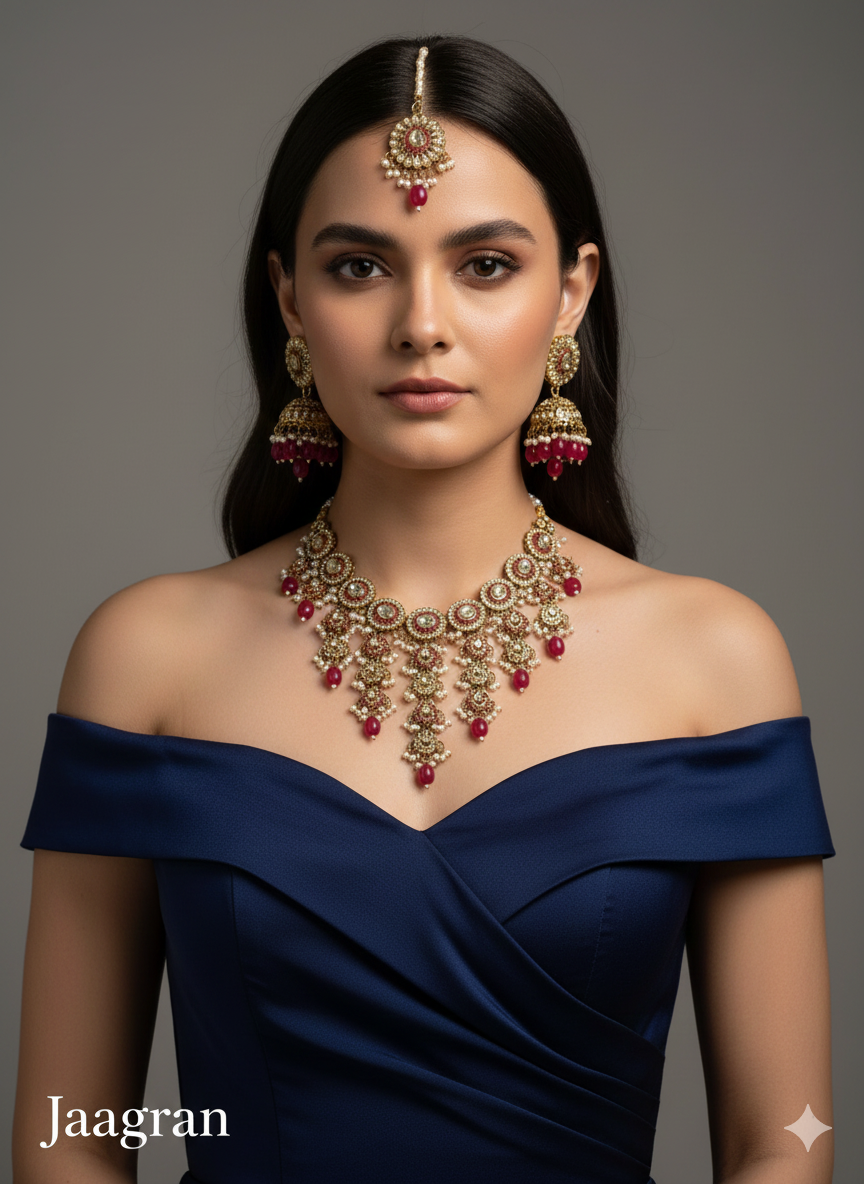 Maroon Necklace Indian Jewellery Jaagran Set