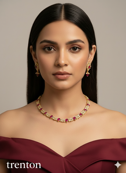 Antique Gold majenta necklace Set/ Necklace Set Jewellery set //Bridesmaid trenton Jewellery/Indian jewellery Set