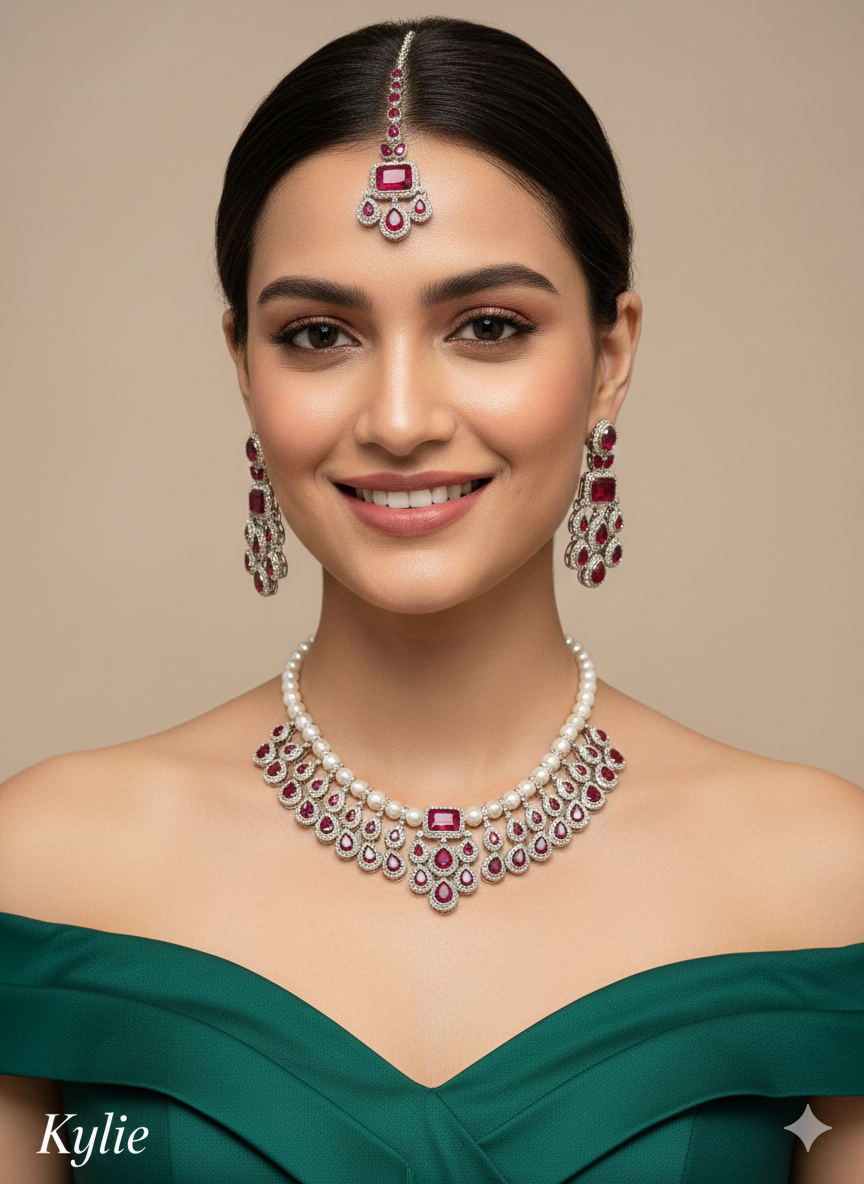 Silver Mroon Necklace Kylie sets