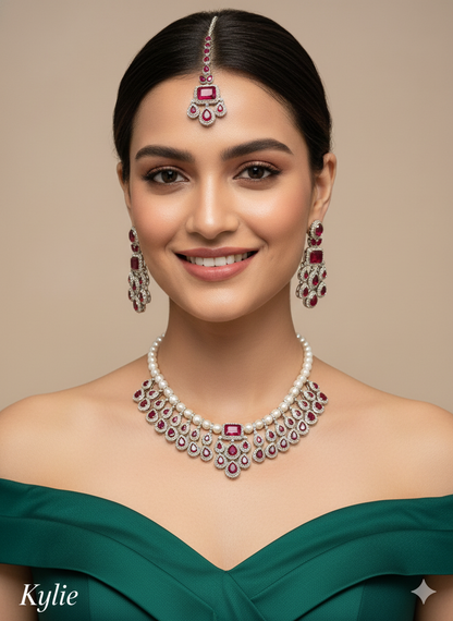 Silver Mroon Necklace Kylie sets