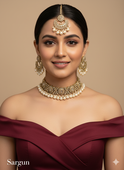 Dark Gold Choker Set/ Antique Gold Indian sargun Jewellery