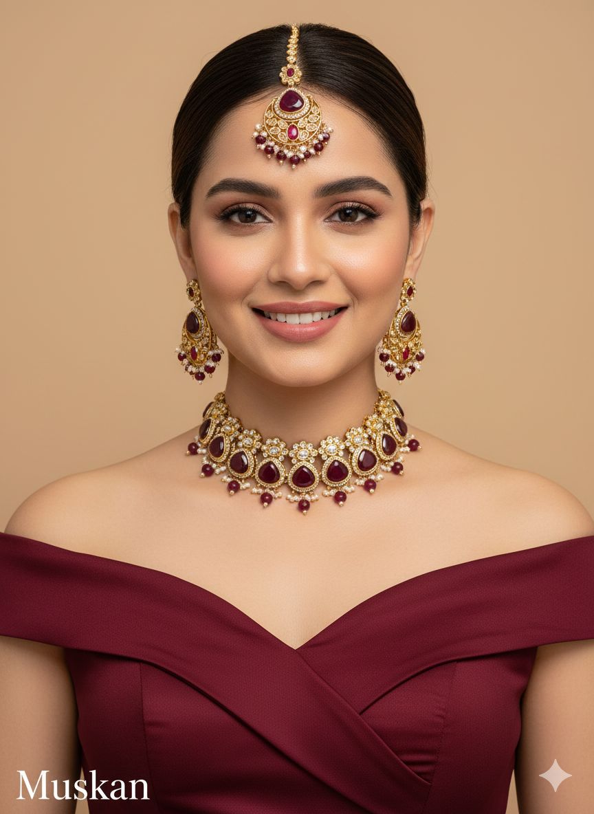 Blue Choker Indian Muskan jewellery set