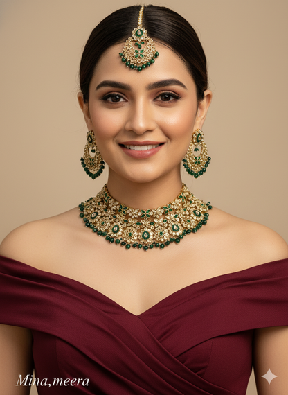 Antique Green Necklace Indian Jewelry Meera Set