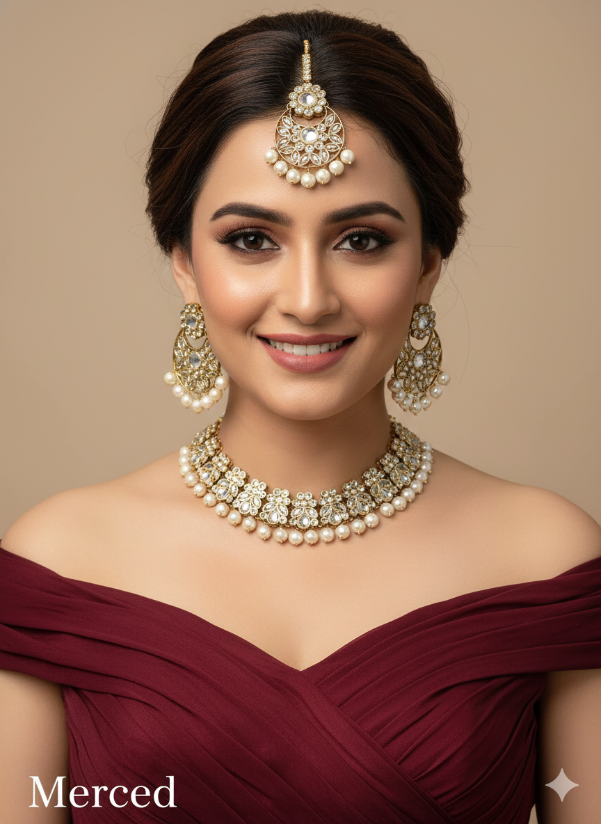 Indian  Jewellery Antique gold  Necklace Tikka Set/Gold merced Bollywood Necklace Set/Indian choker ethnic necklace set