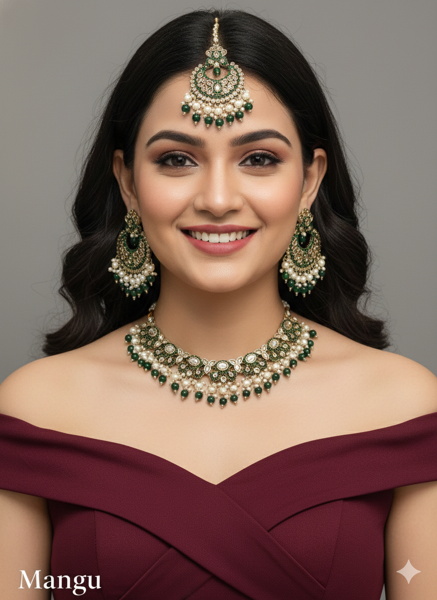 Black Antique Gold Necklace Indian Jewellery Mangu Set