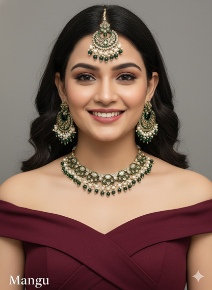Black Antique Gold Necklace Indian Jewellery Mangu Set
