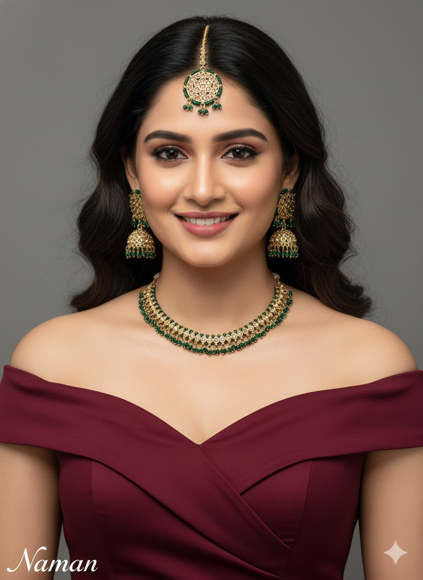 Rama Green Antique Gold Necklace Indian Jewellery Naman Set