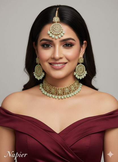 Choker Set / pastel green choker Jewellery set/Indian napier choker set