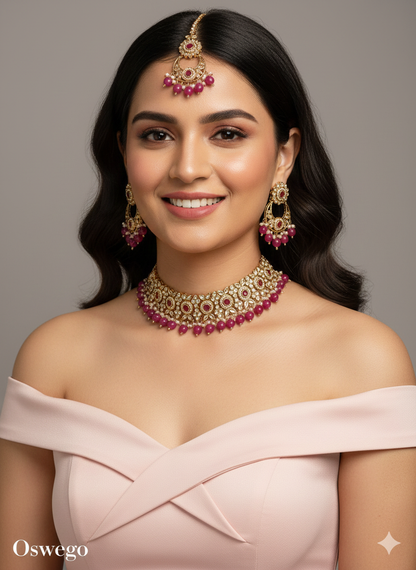 Choker Set Necklace Set/ peach, dark gold, maroon, dark pink choker Jewellery set Oswego Indian choker necklace set/Bridesmaid Jewellery