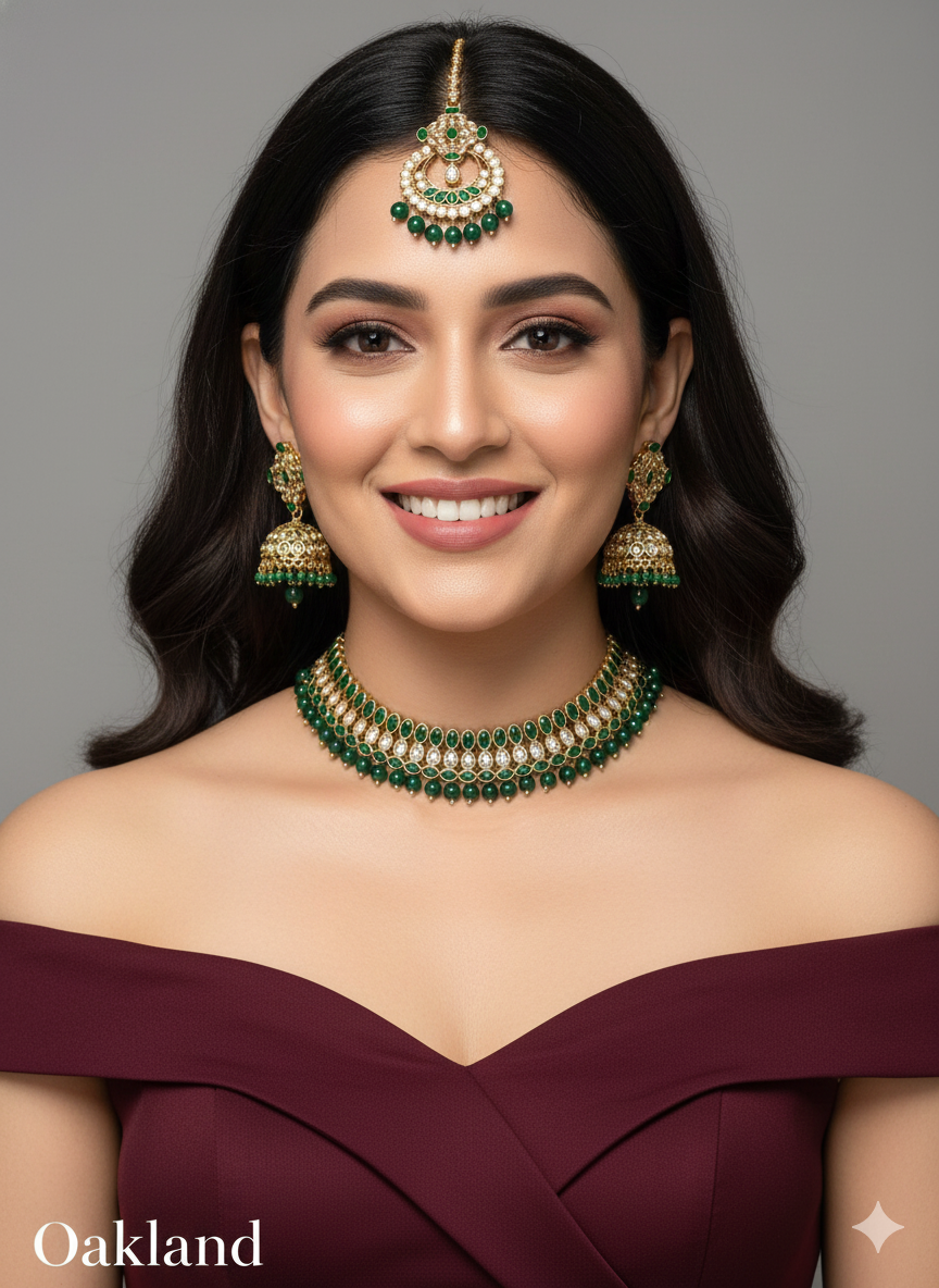 Indian  Jewellery/Dark gold green necklace Set/Indian Jewellery oakland Set