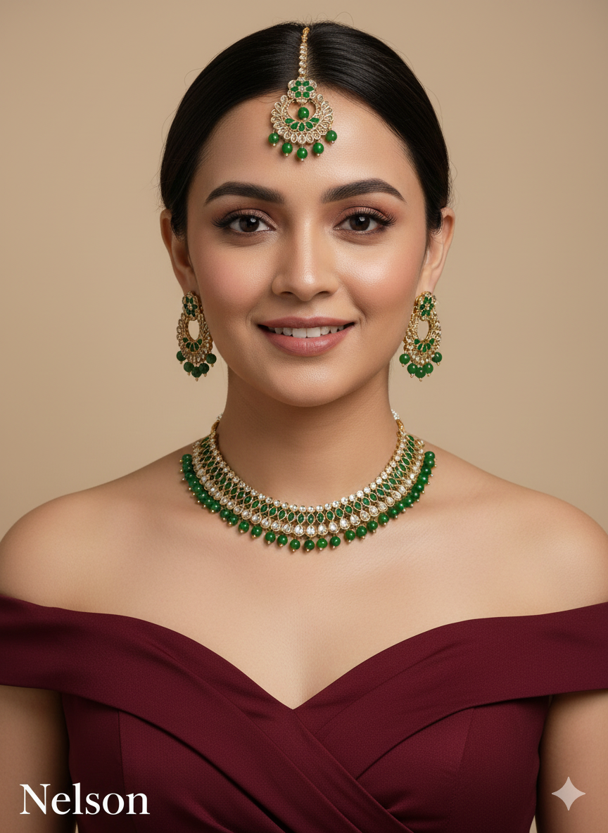 Indian  Jewellery Antique gold  Necklace Tikka Set/Gold nelson Bollywood Necklace Set/Indian necklace ethnic necklace set