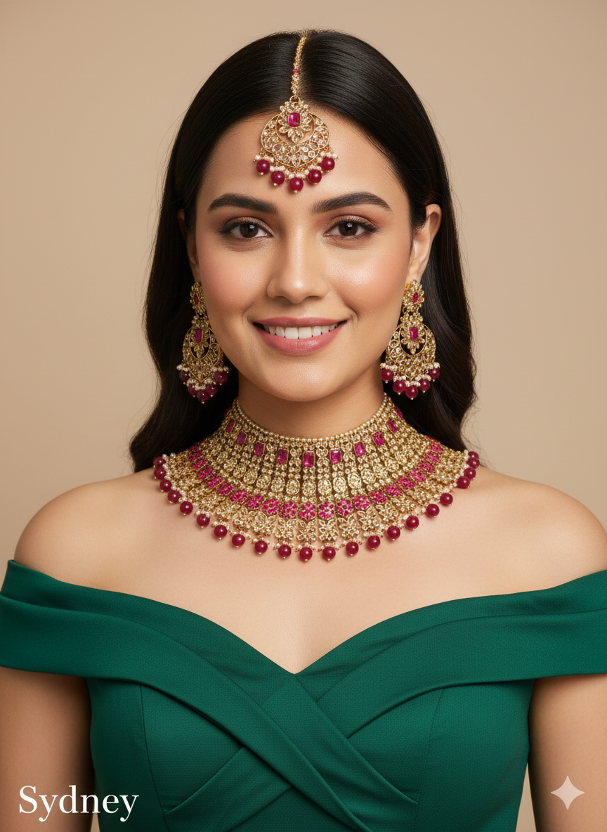 Dark Gold Maroon Choker Necklace Set/ dark gold Indian Bridal sydney Jewellery