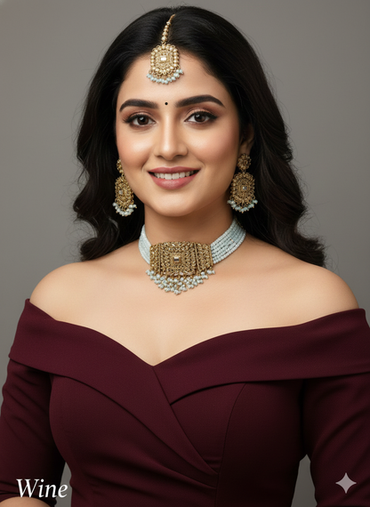 Antique Gold Sky Blue Choker Set/ Indian wine Jewellery