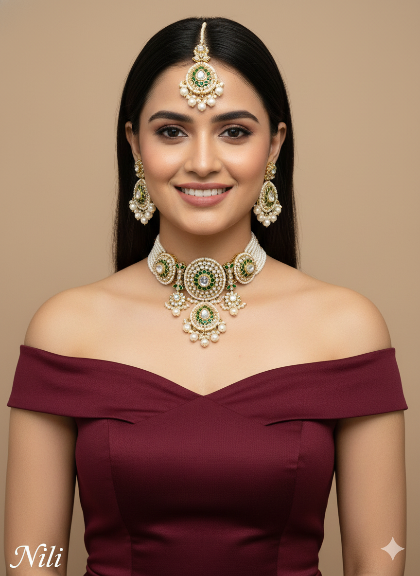 Ivory Gold White Kundan Choker Nili Indian Jewellery Set