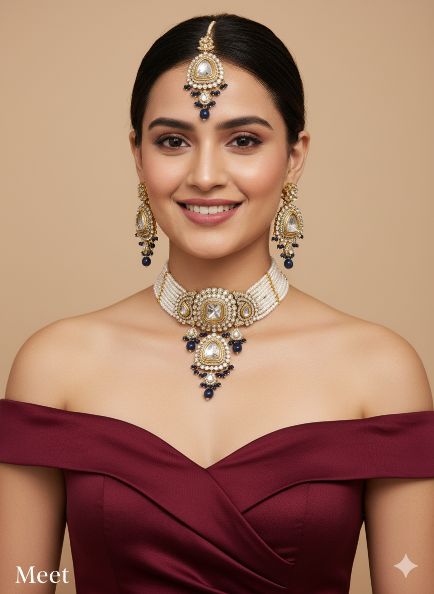 Indian Jewellery baby pink Kundan choker Set/ kundan choker Kundan Meet Set