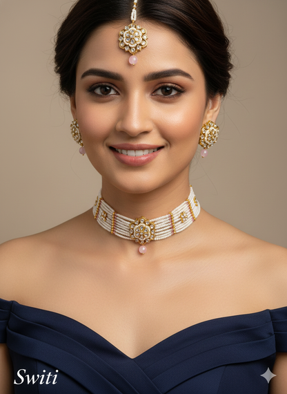 White Indian Jewellery  Kundan choker Switi Set