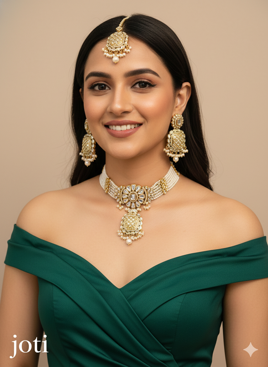 Green kundan Choker Indian jewellery Joti sets