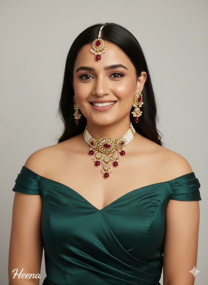 kundan Choker Set Earrings Set/ Gajjri pink choker set /Indian heena Choker Set