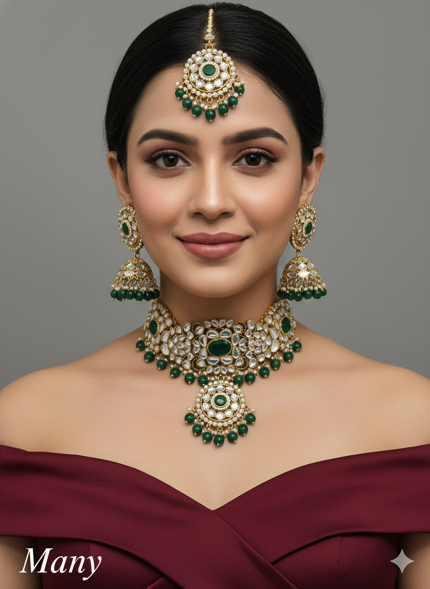 Buy Bridal kundan Choker Set Necklace Earrings Set/Gold white, Maroon, Green choker set Indian Jewellery many Necklace Set