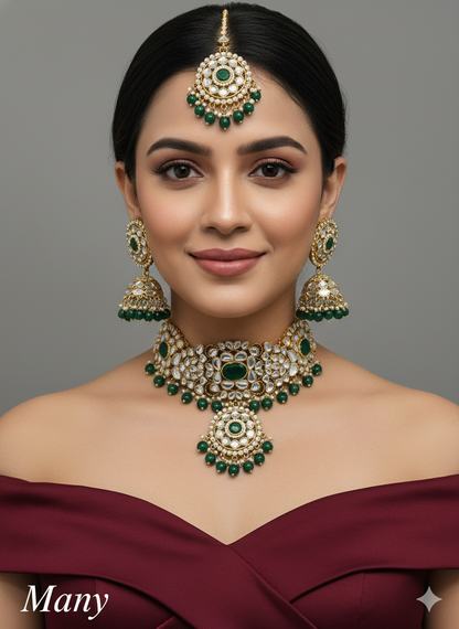 Buy Bridal kundan Choker Set Necklace Earrings Set/Gold white, Maroon, Green choker set Indian Jewellery many Necklace Set