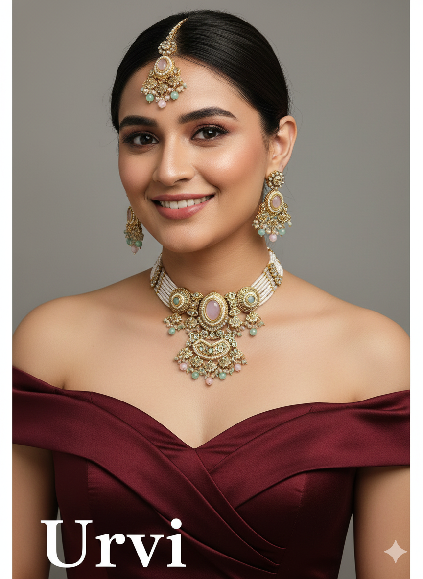 Gold White Kundan Choker Indian jewellery Urvi sets