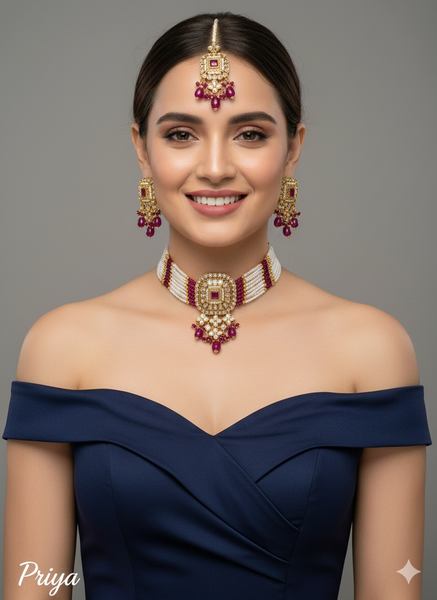 Green Choker Set Indian Jewellery Gold  Kundan choker Set/ kundan choker Priya Jewellery Set