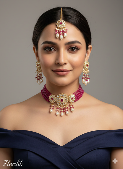 Ruby Gold Kundan Choker Indian Jewellery Hardik Set