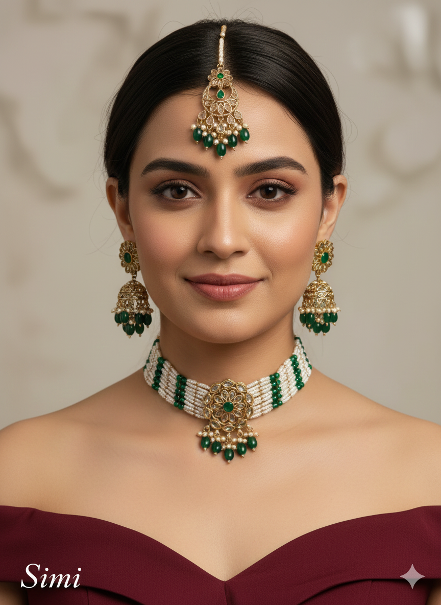 Antique gold choker Set/ Antique gold clear crystals choker Indian simi Jewellry