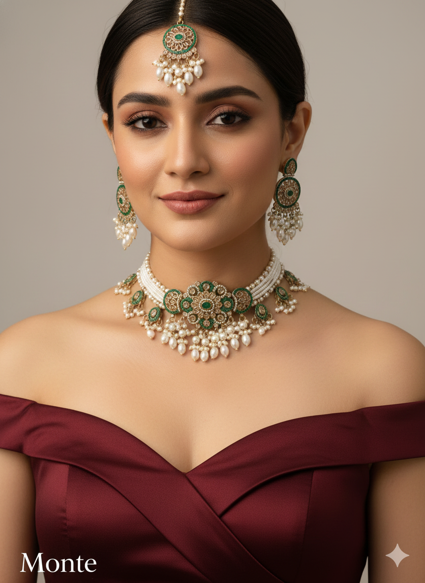Maroon Antique Gold Choker Indian Jewellery Monte Set