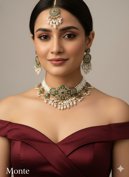 Maroon Antique Gold Choker Indian Jewellery Monte Set