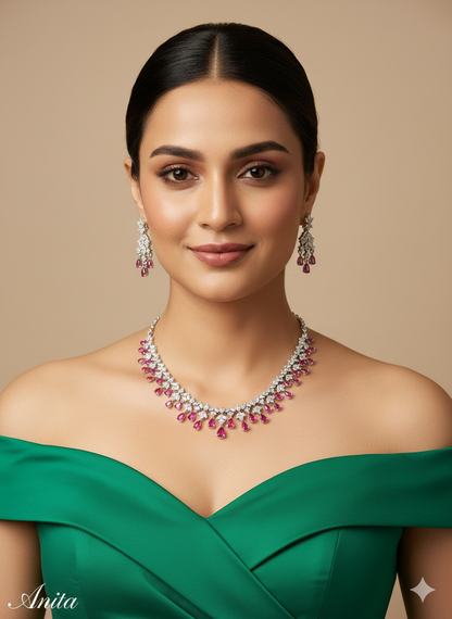 Silver American Diamond AD Anita Necklace Set /Indian Necklace Set