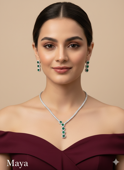 Silver Ruby American Diamond AD Maya Necklace Set /Indian Necklace Set