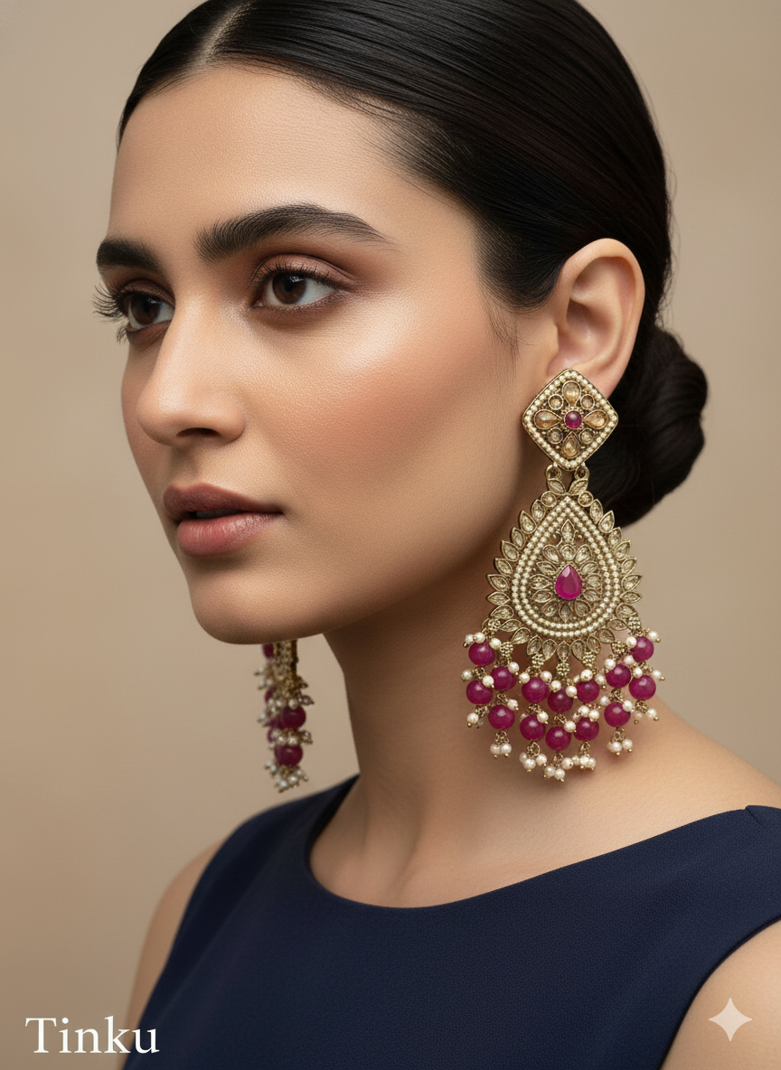 Indian Jewellery/Indian Earrings Set/dark gold ,yellow, mint, dark pink, green  chand balli  Earrings Set tinku Jewellery