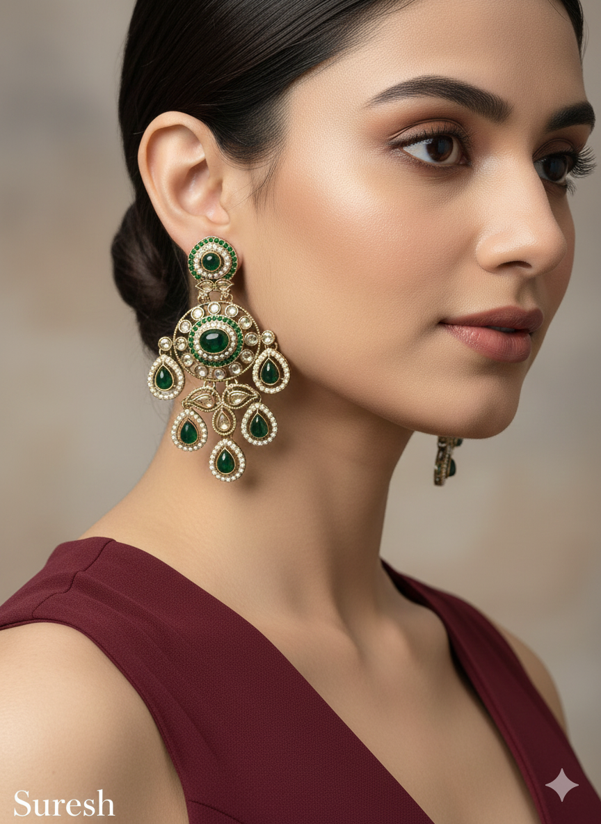 Purple Antique Gold Bollywood Suresh Indian Earrings